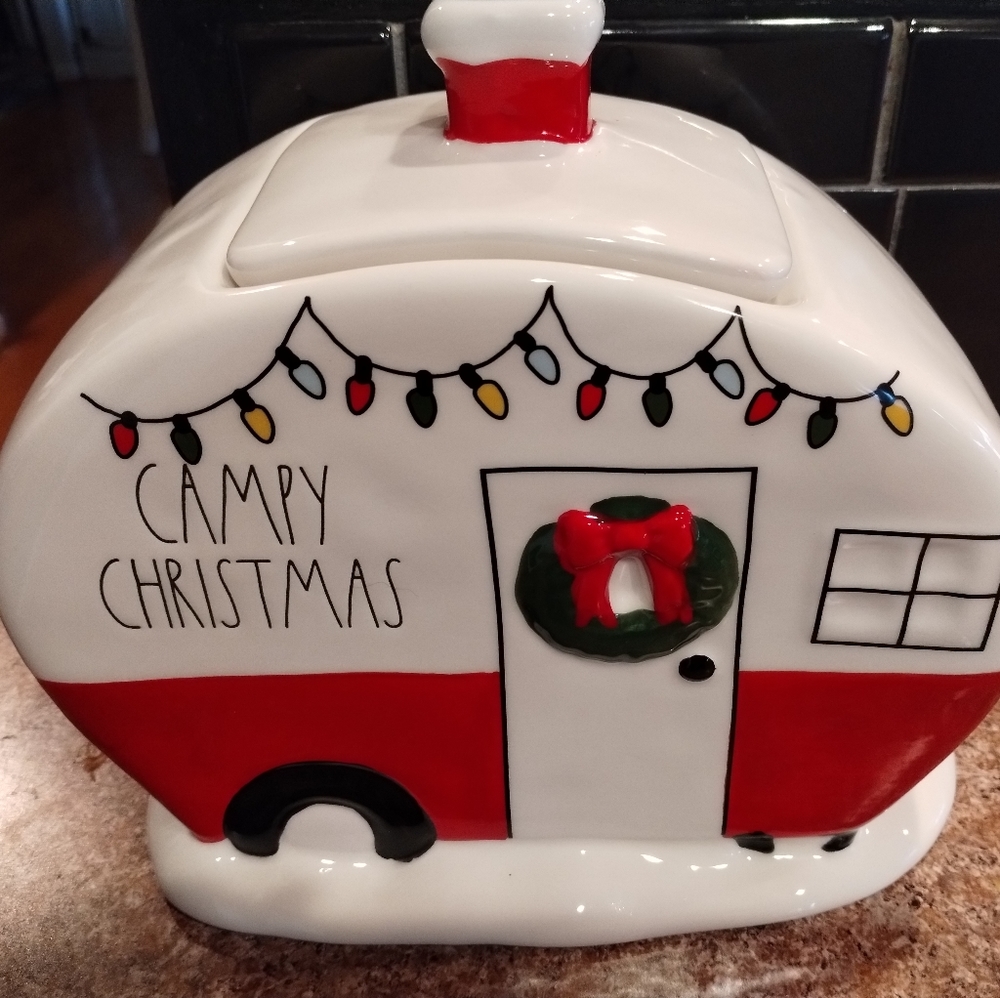 Rae Dunn campy Christmas cookies jar